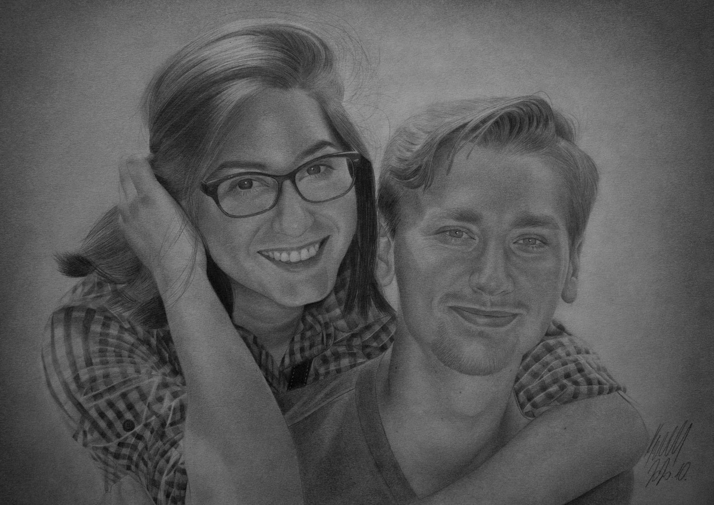 Pencil portrait of 2 person/pet