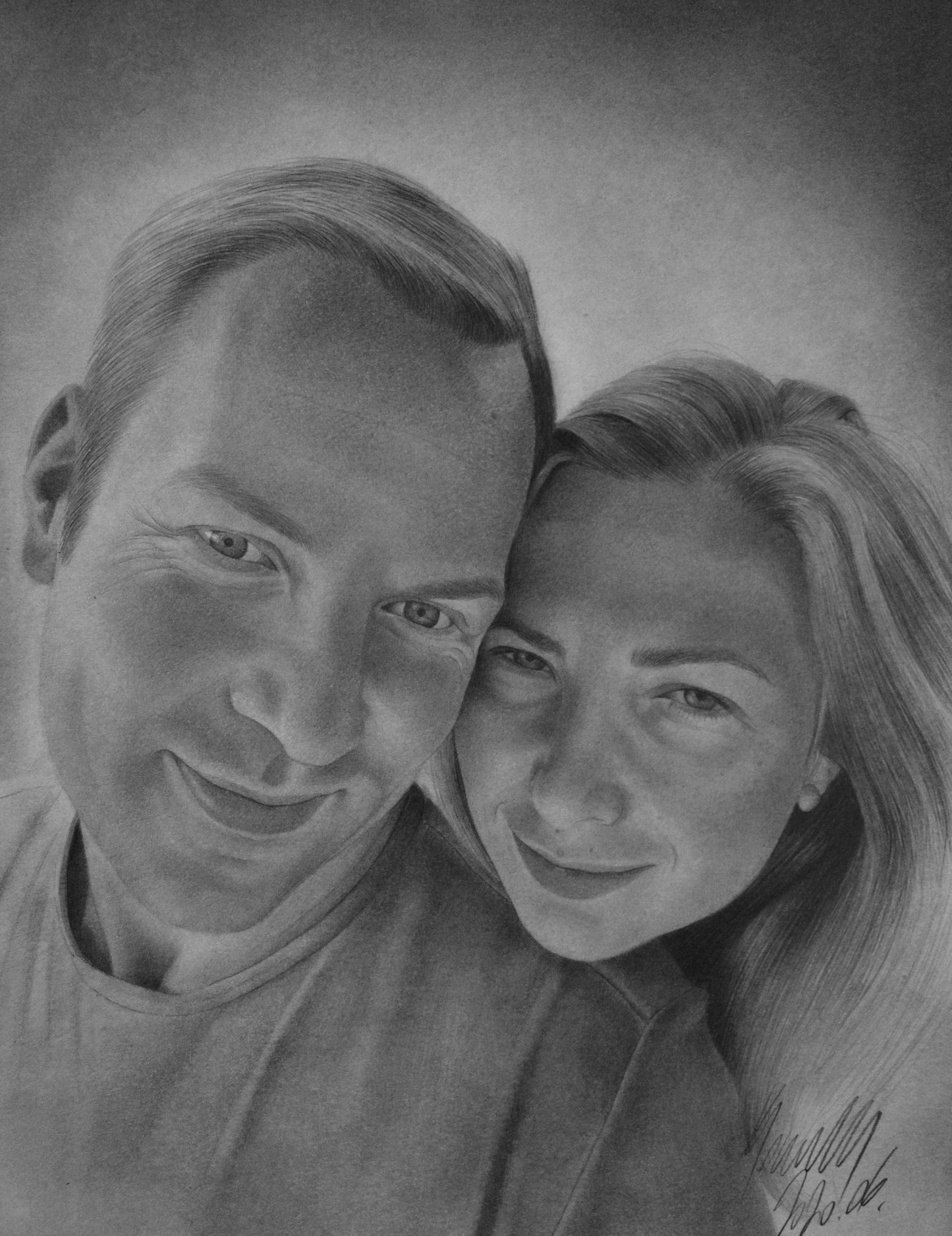 Pencil portrait of 2 person/pet